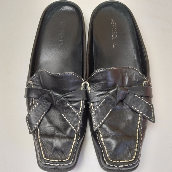 Aerosoles Black Leather Marine Bio Slide Mule Shoes 7 1/2B - Picture 2 of 15